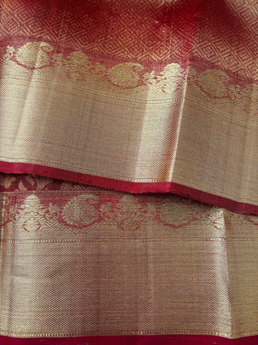ShopNaya Exclusive | Metallic Brocade Kanchipuram Pure Silk Saree | Red | Pure Gold Zari | Handwoven | Ships from California